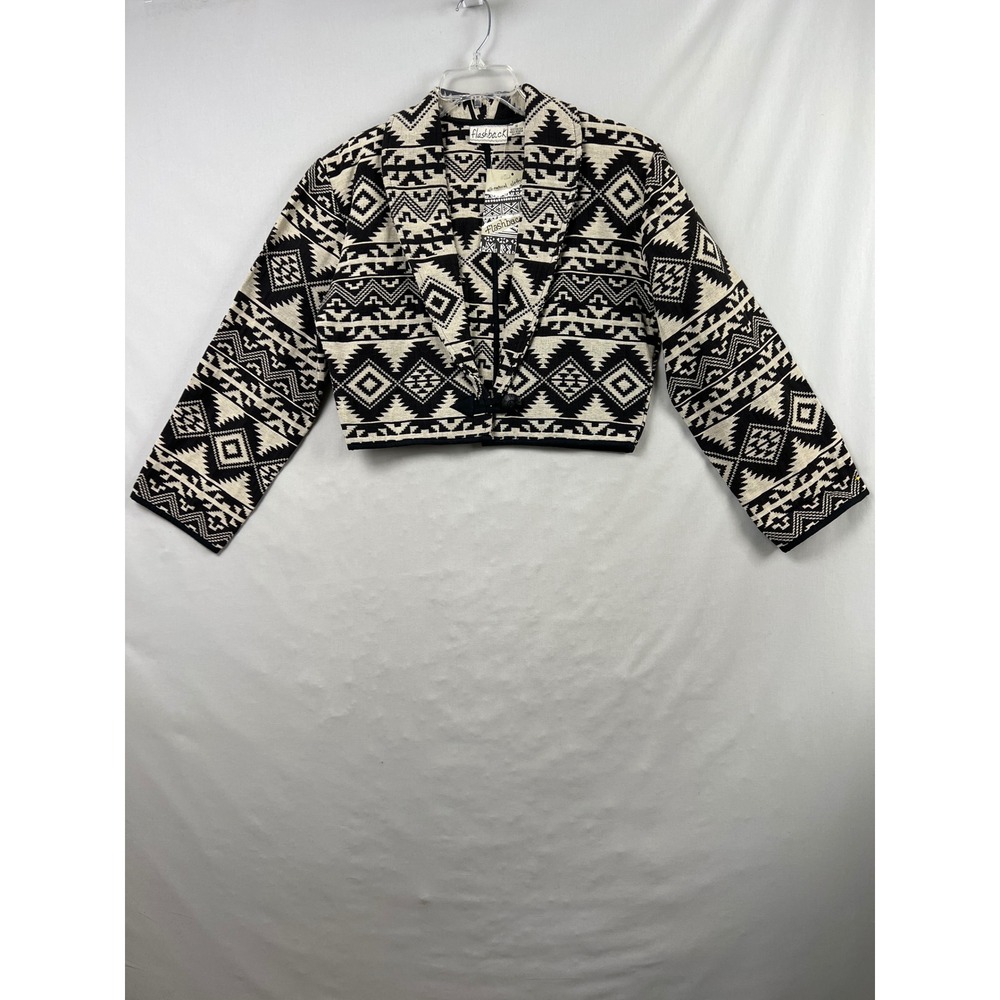 Flashback Cropped Jacket Women Size S Black Cream Geometric Tribal Cotton New